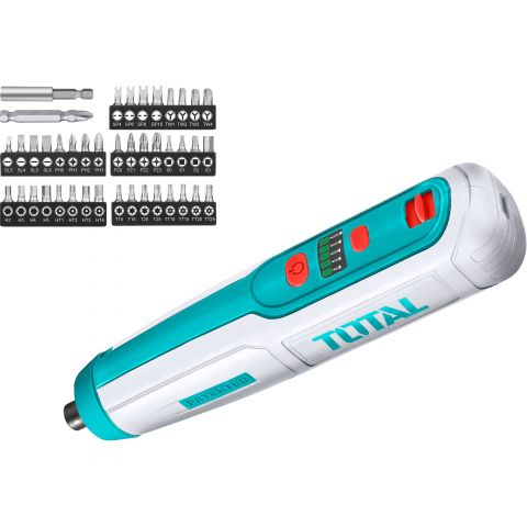Total Mini akülü tornavida, 4 V, USB şarjlı, TOTAL uç seti ile Total Mini akülü tornavida, 4 V, USB şarjlı, TOTAL uç seti ile