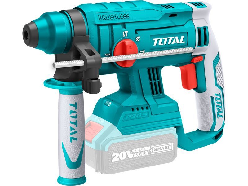 Total akülü kırıcı-delici, SDS Plus, fırçasız, 20 V Li-Ion, 2000 mAh, 1,5 J, akü ve şarj cihazı olmadan, endüstriyel Total akülü kırıcı-delici, SDS Plus, fırçasız, 20 V Li-Ion, 2000 mAh, 1,5 J, akü ve şarj cihazı olmadan, endüstriyel