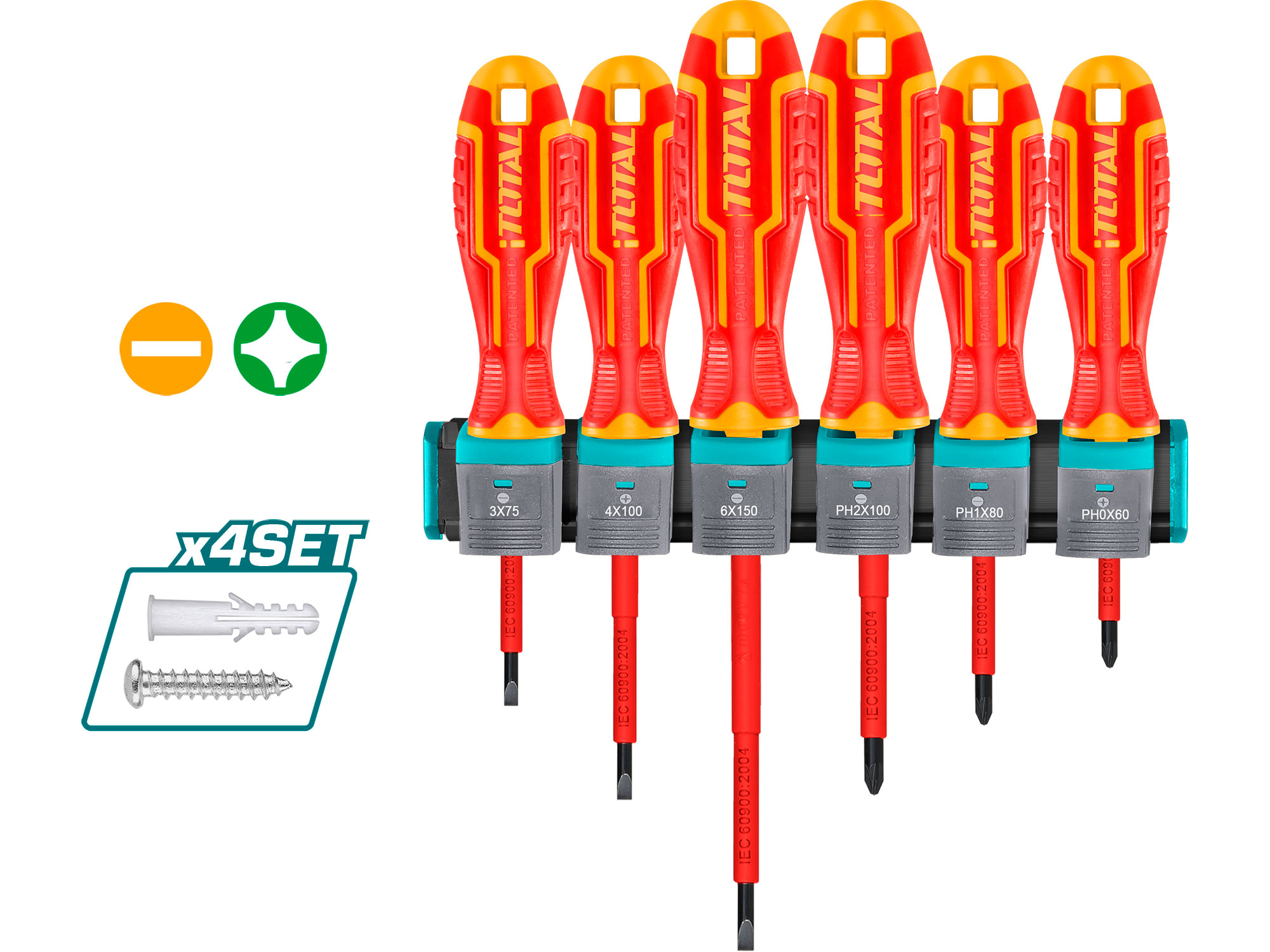 Tornavida, 6'lı set, 1000 V, VDE, endüstri, CrV Tornavida, 6'lı set, 1000 V, VDE, endüstri, CrV